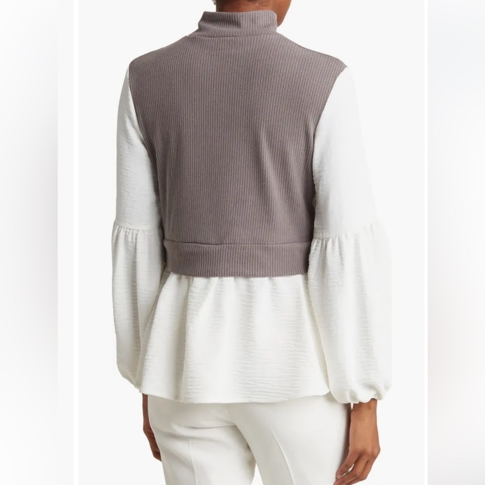 Patrizia Luca Milano Top lagenlook long bell sleeves Grey white size medium - Picture 2 of 15